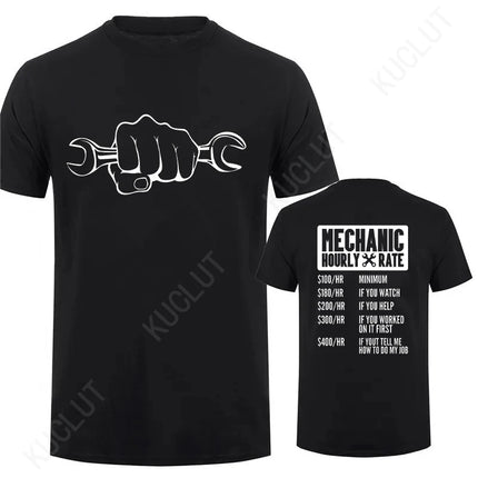 Men's T-Shirt Tops Mechanic Hourly Rate Unique Tee Shirt Male T-shirt Car Fix Engineer Graphic Design T-Shirt Clothing Gift Idea