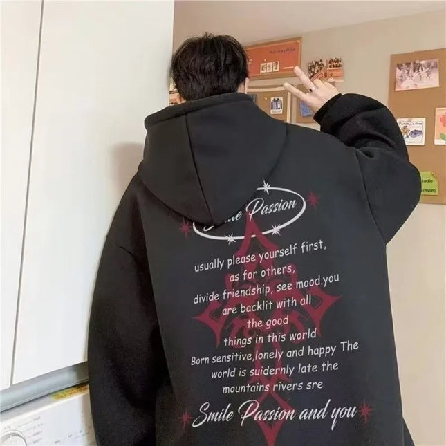 【M-8XL】Autumn/Winter American Retro Cross Hoodie for Men's Trendy High Street Fashion Loose Oversized Hoodie Jacket Men