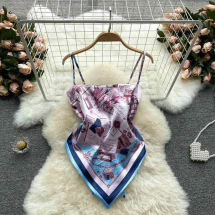 Women's Slim Fit Printed Tank Top Knot Back Design Versatile Strapless Top Commute Style Summer Collection