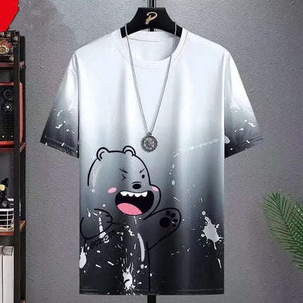 Ice Silk Quick Dry Summer T-Shirt Men's Short Sleeve Loose Fit Sport Casual Thin Trendy round Neck Polyester Fiber Camo Pattern