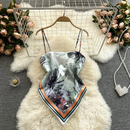 Women's Slim Fit Printed Tank Top Knot Back Design Versatile Strapless Top Commute Style Summer Collection