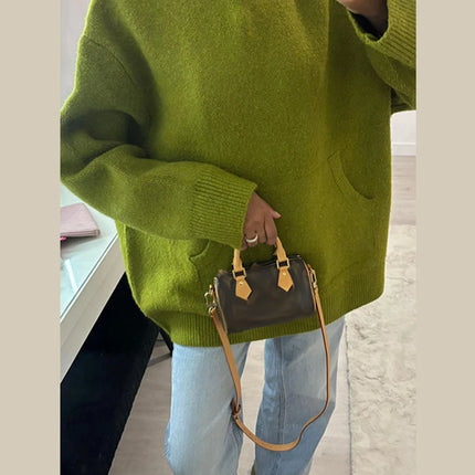 Casual Knitted Women's Sweater Hooded Solid Loose Big Pocket Thicken Lady Sweaters 2026 Spring Fashion Female Street Outwear