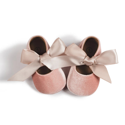 Newborn Baby Girls Dress Shoes Bowknot Ribbon Princess Infant Toddler Rubber Non-slip Flat First Walkers Crib Shoes Mary Jane