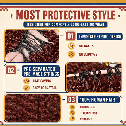 Kinky Curly Crochet Human Hair for Braids #33 Reddish Brown Colored Bulk Human Hair Pixie Curly Miracle Knots Feather Bulk Hair