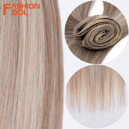 FASHION IDOL 26 inch Yaki Straight Hair Extensions Salon Synthetic Hair Bundles High Temperature Fiber Ombre Blonde Fake Hair