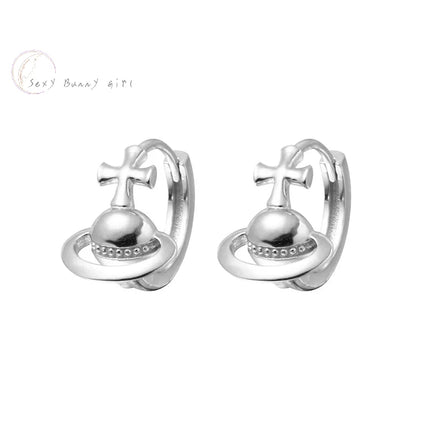 1Pair Korean Style Cross Cosmic Planet Saturn Stud Earrings Vintage Metal Earrings For Women Wedding Party Fashion Jewelry Gift