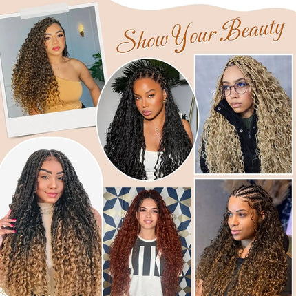 Ash Honey Blonde Braiding Hair Pre stretched,Knotless Boho Hair for Braiding Synthetic Curly Crochet Twist Box Braids Hair