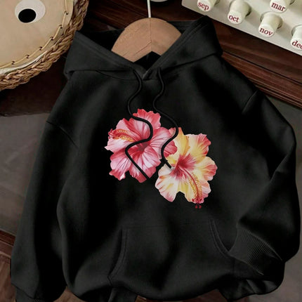 Colorful Floral Pattern Printed Women's Autumn and Winter Round Neck Hoodie Casual Long Sleeved Top Sweatshirt Women's Clothing