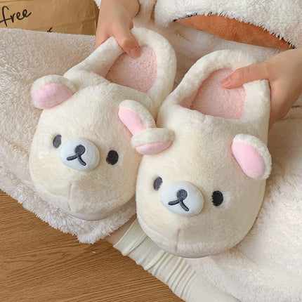 Cute Rilakkuma Unisex Cotton Slippers Warm Indoor Outdoor Anti-Slip Home Shoes Cute Design Winter Wearable for Men And Women