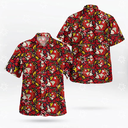 2026 Pokémon Printed Tropi Pokemon Magikarp Button Up Red Hawaiian Shirt Men's T-Shirt Children's Clothing Tee Y2k Woman