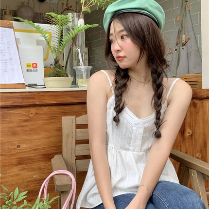 Pure Cotton Mini Strap Vest Women's Youthful Solid Color Versatile Sweet First Love Sle Casual Comfortable Top