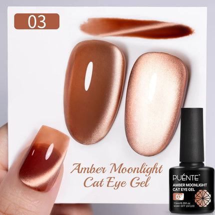 7.5ML Amber Moonlight Cat Magnetic Gel High Glossy Luxury Coffee Series Cat Eye Gel Soak Off UV Semi-Permanent Nail Art Varnish