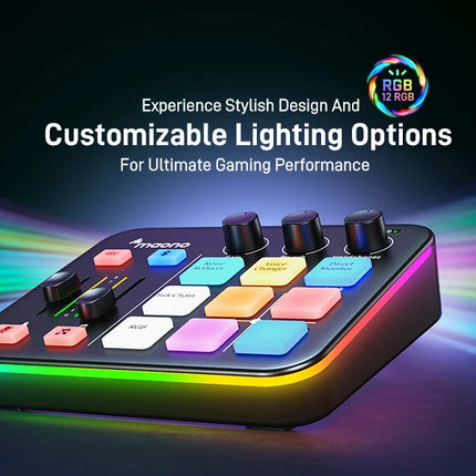 MAONO G1 NEO Gaming Audio Mixer,Streaming 4-Channel Custom Sound Effects RGB with XLR Microphone Interface,for GameVoice,Podcast