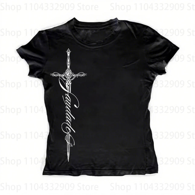Y2K Harajuku Aesthetic Gothic Fairycore Long Sleeve Tee Character Slim Chic Print Casual Crop Top Grunge Punk Hip Hop Streetwear