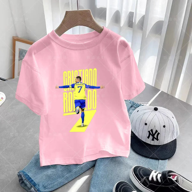 New Summer CR7 Print Cotton Boys Girls T-shirt Cristiano Ronaldo Clothing Fashion Outdoor Casual Fashion Sports Tees Top T-shirt