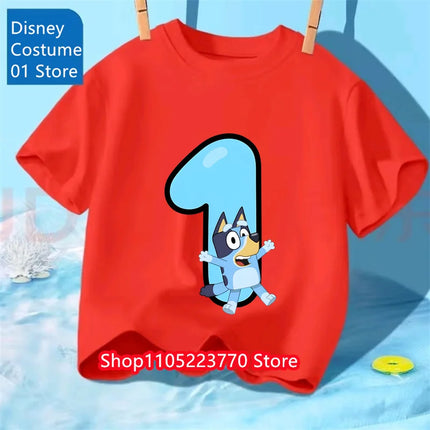 Kids Bluey Printed T-Shirt Autumn Winter Cartoon Short Sleeve Playwear Tee Comfortable Top for Boys Girls