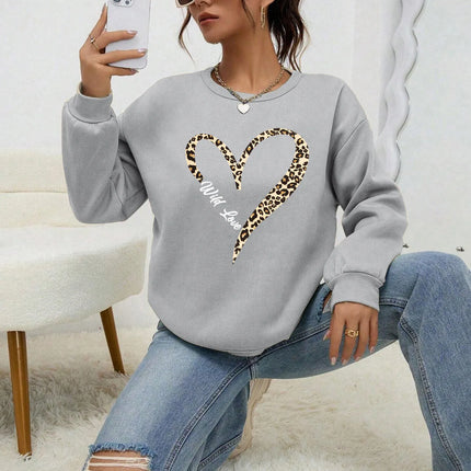 Leopard Wild Heart Pattern Print Female Sweatshirt Street Fur-Liner Pullovers Hipster Clothing All-Match Crewneck Tracksuit