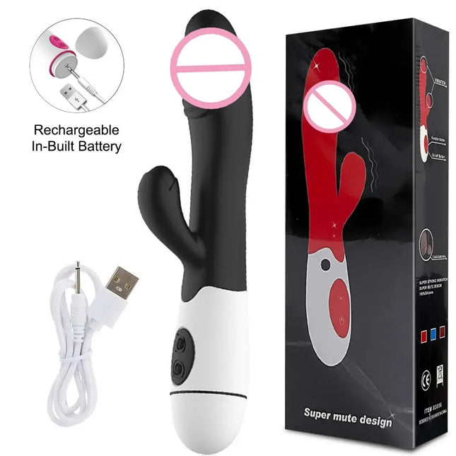 30 Speed Rechargeable Handheld Silicone Adult Clit Clitoral Clitoris Sex Toy G Spot Dual Motor Rabbit Vibrator for Women Female