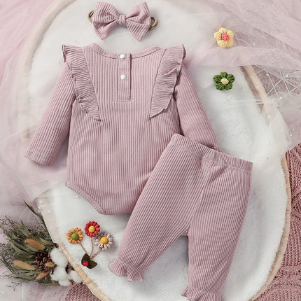 Baby Girls Full Sleeve Floral Pantsuit For Spring/Autumn Daily New Style Bobyset+Headband