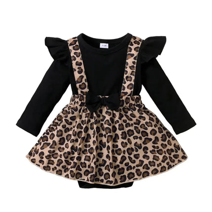 Newborn Baby Girl Romper Dress Long Sleeve Leopard Dresses with Bow Spring&Autumn Onesie Clothes for Infant Girl 0-18 Months
