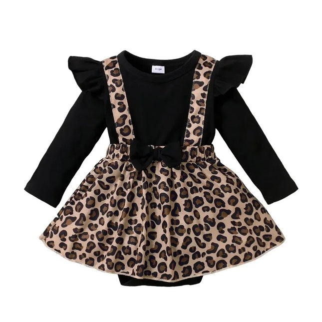 Newborn Baby Girl Romper Dress Long Sleeve Leopard Dresses with Bow Spring&Autumn Onesie Clothes for Infant Girl 0-18 Months