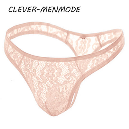 Men's Sexy Lace Thong See Through Exotic Lingerie Breathable Sissy Crossdress T Back Panties Floral Mesh Underwear Hombre Bikini