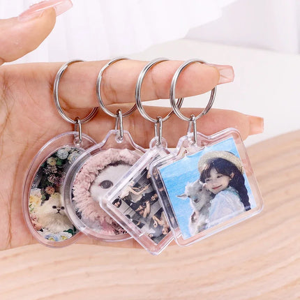1/50Pcs DIY Transparent Acrylic Keychains Blank Photo Frame Insert Photo Split Key Pendant Key Holder Couple Anniversary Gifts
