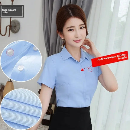 White Women's Shirt Short Sleeve Spring Summer New Work Uniform Formal Long Sleeve Black Blue Professional Clothing Female Blouse