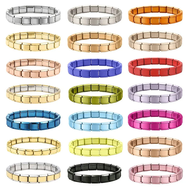 Wholesale High Quality Couple's Y2K Jewelry DIY 9MM Width Italian Elastic Bracelet Solid Color Stainless Steel Fashion Bangle