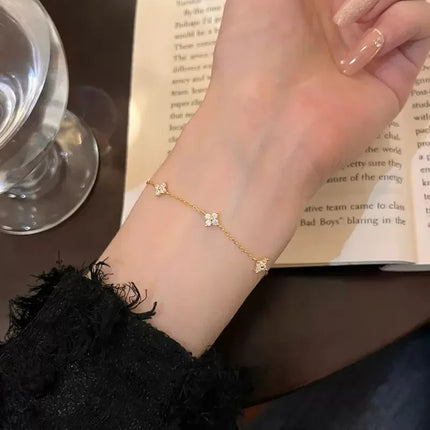 925 Silver Plated Cz Four-leaf Flower Bracelet for Women Girl Cute Dainty Adjustable Link Chain Bracelet Trend 18k Gold Jewelry