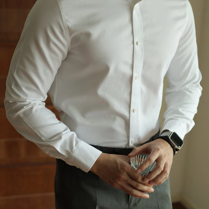 Men's long-sleeved shirt: casual, simple, high-quality, wrinkle-free, slim fit, business formal, all-season collection