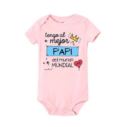 I Have The Best Mom & Dad in The World Spanish Printed Baby Jumpsuit Infant Short Sleeve Romper Funny Newborn Unisex Bodysuit
