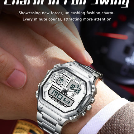 POEDAGAR Functional Men Wristwatch Waterproof Luminous Stainless Steel LED Man Watch Week Date Electronic Men's Quartz Watches