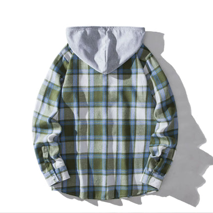 Autumn Hot Sale Of The Season Men's Plaid Hooded Casual Shirt Independent Station Cross-Border Checkered Hoodie Style Floral Patchwork