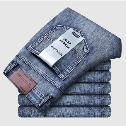 Wthinlee New Business Men's Jeans Casual Straight Stretch Fashion Classic Blue Black Work Pant Denim Trousers Male  Clothing