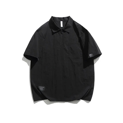 Retro Outdoor Men's Short-Sleeved T-Shirt with Half-Zip: Sun-Protective, Loose-Fitting, Quick-Drying and Breathable