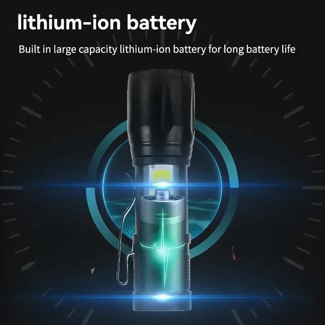 Powerful Mini LED Flashlight COB LED Zoom Torch Built-In Battery USB Rechargeable Light Outdoor Portable Camping Emergency Lamp