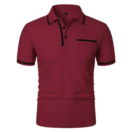 New Summer Men's Short Sleeve Polo Shirts Solid Business Casual Tees Fashion Breathable Loose Patchwork Tops Pockets Male Polos