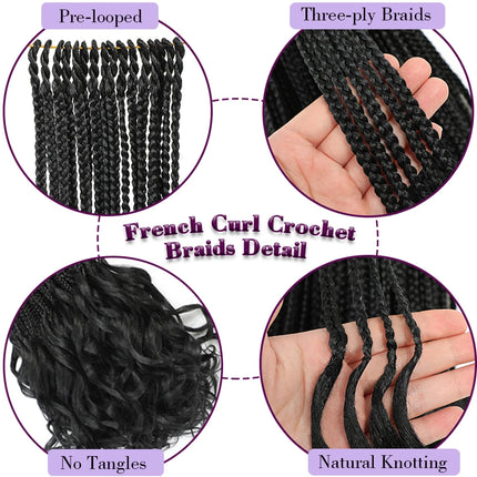 14” French Curls Braiding Hair Pre Braided Synthetic Box Braids Crochet Curl Ends French Curl Crochet Braids for Women And Kids