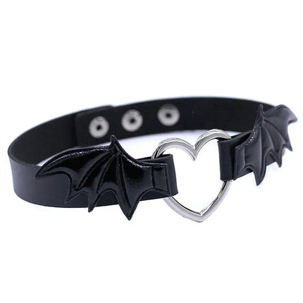 Sexy Harajuku PU Leather Dark Wing Heart Collar Necklaces For Women Men Punk Neck Gothic Black Splicing Choker Necklace 2024 New