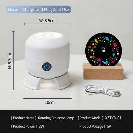 LED Ocean Projector Light USB Powered LED Night Light 360° Rotating Dynamic Atmosphere Lamp for Living Room Bedroom Game Decor