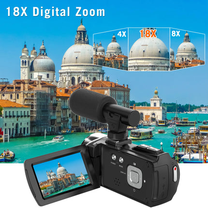 4K Camcorder with Microphone 18X Zoom Infrared Vlogging Video Camera for Youtube 48MP Portable Digital Recorder Live Streaming