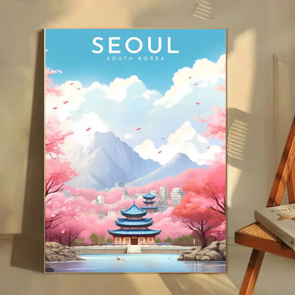 1pc South Korea Travel Poster Self-adhesive Art Waterproof Paper Sticker Coffee House Bar Room Wall Decor