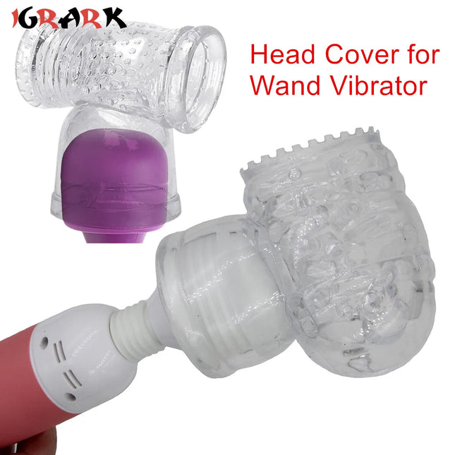 Transparent Magic Wand Attachment Penis Vibrator Masturbador Headgear AV Stick Rod Head Cover Sleeve Sex Toys Erotic Accessories
