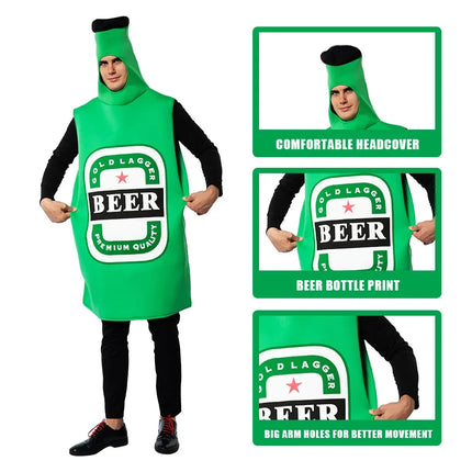 Oktoberfest Beer Bottle Costume Adult Carnival Fancy Dress Funny Stage Show Outfit Halloween Festival Party Clothing Suit Wear