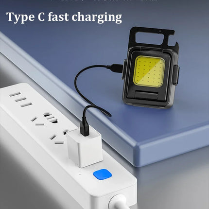 Flashlight Mini Keychain Light COB Work Light USB Rechargeable Lamp with 90° Foldable Side Lights Multifunctiona Portable Torch