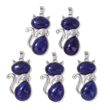 Blue Lapis Lazuli Pendant Gems Cross Hand Oval Shape Natural Stone Lapis Lazuli Charms for Jewelry Making Necklace DIY Bracelet
