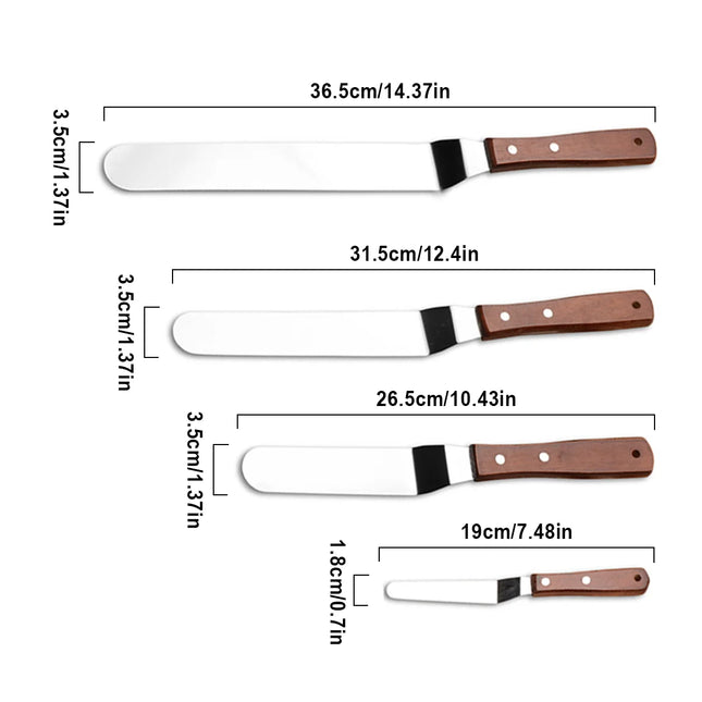 1PC Cake Icing Spatula, 4” 6” 8” 10” Professional Stainless Steel Cake Decorating Frosting Spatulas with Wooden Handle