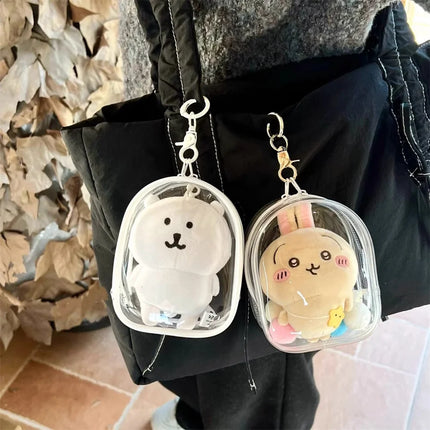 Portable Transparent PVC Mystery Box Keychain Square Zipper Storage Pouch Bag Pendant Anti Dust Waterproof Plush Dolls Toy Bag