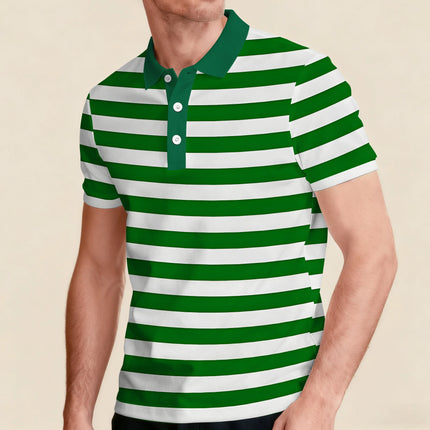 Summer men's striped short-sleeved POLO shirt fashionable lapel button top breathable, comfortable and versatile